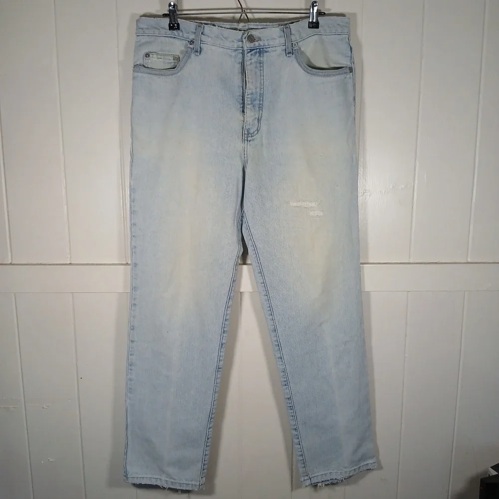Vintage Guess Made in USA Denim Jeans Mens 36x30 Light Wash High Rise Distressed